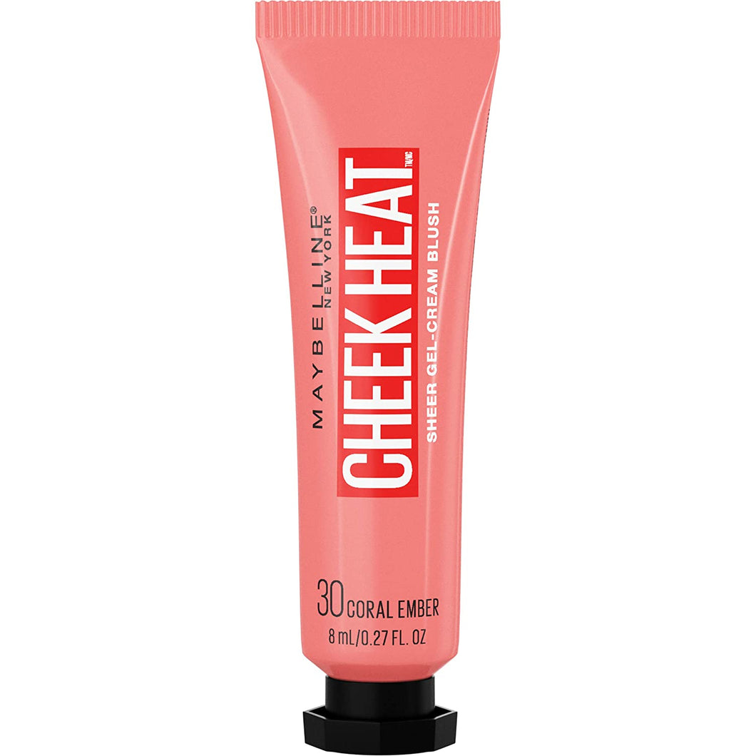 Maybelline Cheek Heat Gel-Cream Blush Makeup, Lightweight, Breathable Feel, Sheer Flush Of Color, Natural-Looking, Dewy Finish, Oil-Free, Coral Ember, 0.27 Fl Oz
