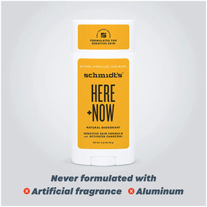 Schmidt's Aluminum Free Natural Deodorant for Women and Men, Here & Now with 24 Hour Odor Protection, Aluminum Free, Vegan, Cruelty Free 3.25 oz