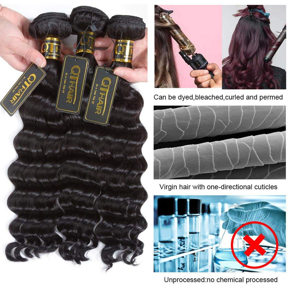 QTHAIR 12A Peruvian Virgin Hair Loose Wave 20inch 100g 100% Unprocessed Loose Deep Wave Peruvian Human Hair Weave 1Bundle 100g Natural Black Color