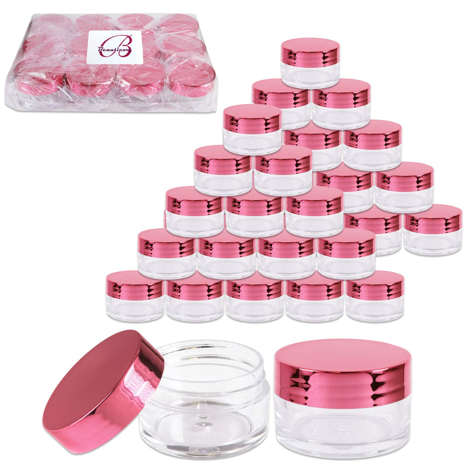 Beauticom 20g/20ml USA Acrylic Round Clear Jars with Lids for Lip Balms, Creams, Make Up, Cosmetics, Samples, Ointments and other Beauty Products (48 Pieces, Rose Gold Lid (Flat Top))