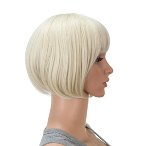 SWACC 10 Inch Short Straight Bob Wig with Bangs Synthetic Colorful Cosplay Daily Party Flapper Wig for Women and Kids with Wig Cap (Platinum Blonde)