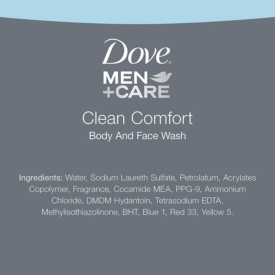 Dove MEN+CARE Body and Face Wash for Healthier and Stronger Skin Clean Comfort Effectively Washes Away Bacteria While Nourishing Your Skin 18 oz 4 Count