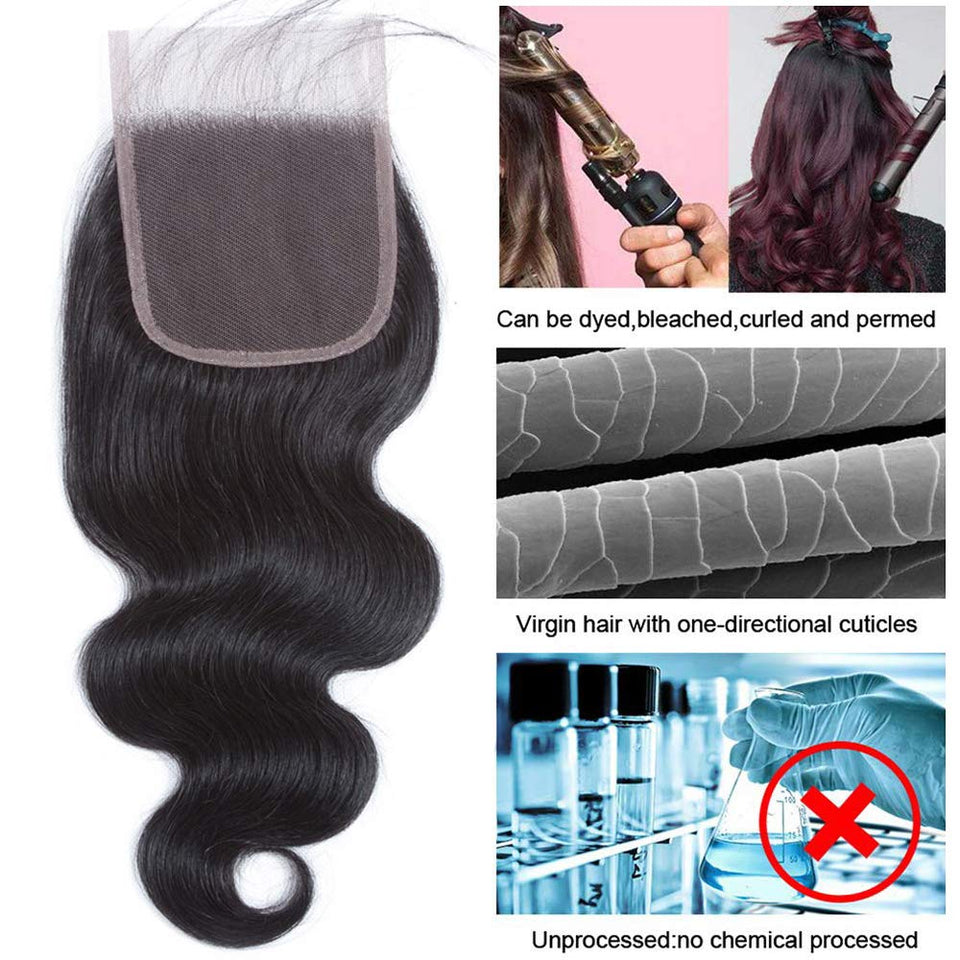 QTHAIR 10A Brazilian Body Wave Lace Closure Free Part 4×4 12inch Brazilian Body Wave Virgin Human Hair Swiss Lace Closure