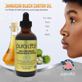 PURA D’OR Organic Jamaican Black Castor Oil (4oz) 100% Pure USDA Organic - Cold Pressed - For Lashes, Brows, Skin & Hair - Promotes Thicker Eyebrows, Eyelashes & Healthier Skin With Bonus Brush Kits