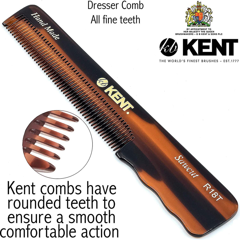 Kent R18T Handmade All Fine Tooth Pocket Comb for Men, Hair Comb Straightener for Everyday Grooming Styling Hair, Mustache and Beard, Use Dry or with Balms, Saw Cut and Hand Polished, Made in England