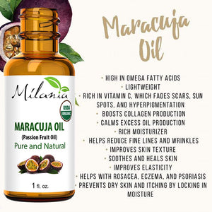 Premium Organic Maracuja Oil 100% Pure Virgin Passion Fruit Oil, 1 fl. oz Cold-Pressed Extracted Aceite de Marula Unrefined