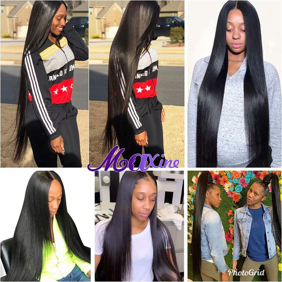 Maxine Hair 10A Brazilian Virgin Straight Hair 4 Bundles 100% Unprocessed Long inch Human Hair Weave Extensions Natural Color Can Be Dyed and Bleached (32''&32''&32''&32')