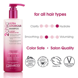 GIOVANNI 2chic Ultra Luxurious Shampoo & Conditioner Set, 24 oz. Cherry Blossom & Rose Petals, Enriched with Aloe Vera, Calms and Smooths Curly & Wavy Hair,Sulfate Free, Color Safe, Paraben Free
