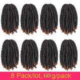 8 Pack Spring Twist Crochet Hair Ombre Bomb Twist Crochet Braids 8 Inch Fluffy Synthetic Braiding Hair Extensions 60g/pack (T1B/30)