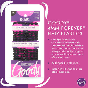 Goody Forever Ouchless Elastic Thin Hair Tie - 10 Count, Black - Medium Hair to Thick Hair - Hair Accessories for Women and Girls