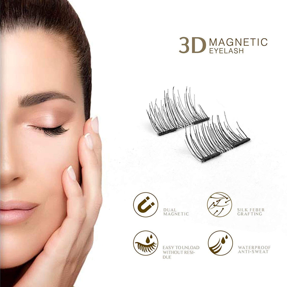 VASSOUL Dual Magnetic Eyelashes, Natural Half Lash, 0.2mm Ultra Thin Magnet, Light weight Reusable 3D Eyelashes with Applicator