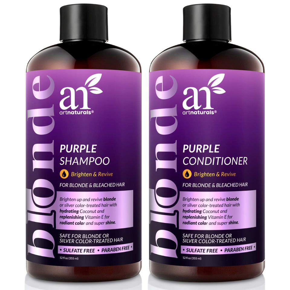 ArtNaturals Purple Shampoo and Conditioner Set – 2 x 12oz – Protects, Balances and Tones – Bleached, Color Treated, Silver, Brassy and Blonde Hair - Sulfate Free