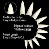 Vivace Natural Stiletto 500 Acrylic Fake False Nail Tips 11 Sizes For Nail Salon Nail Shop (Natural Stiletto)