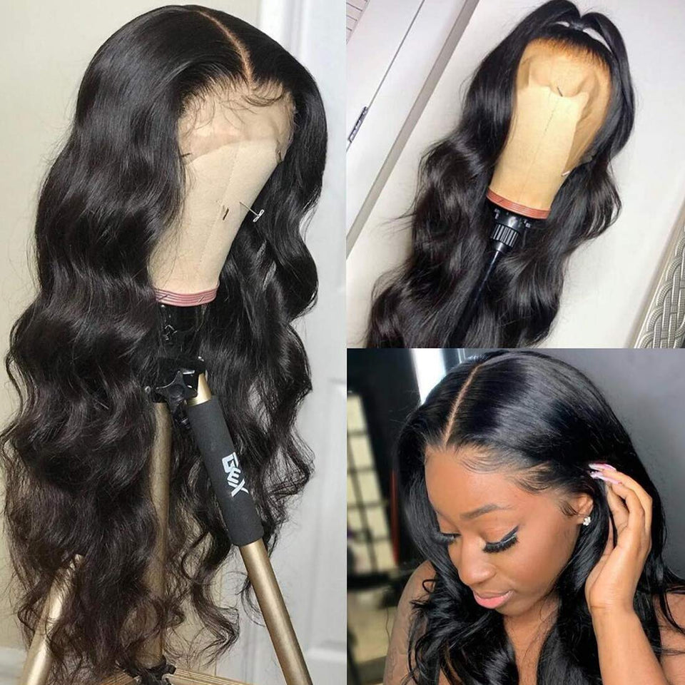 UNice Hair Body Wave Lace Front Human Hair Wigs, Unprocessed Brazilian Virgin Human Hair 13X4 Lace Frontal Wig Pre Plucked with Baby Hair 150% Density (20 Inch)