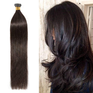22 Inches I Tip Human Hair Extensions 100 Strands/Pack Pre Bonded Keratin Stick Tipped Hair Extensions Cold Fusion Hairpiece Long Straight For Women #2 Dark Brown 22'' 50g