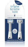 Triple Bristle Kids Sonic Toothbrush Replacement Heads | Patented 3 Brush Head Design | Angled Bristles Clean Each Tooth | Kids Sized Electric Brush Head Refill | Safe on Braces | 2 Pack