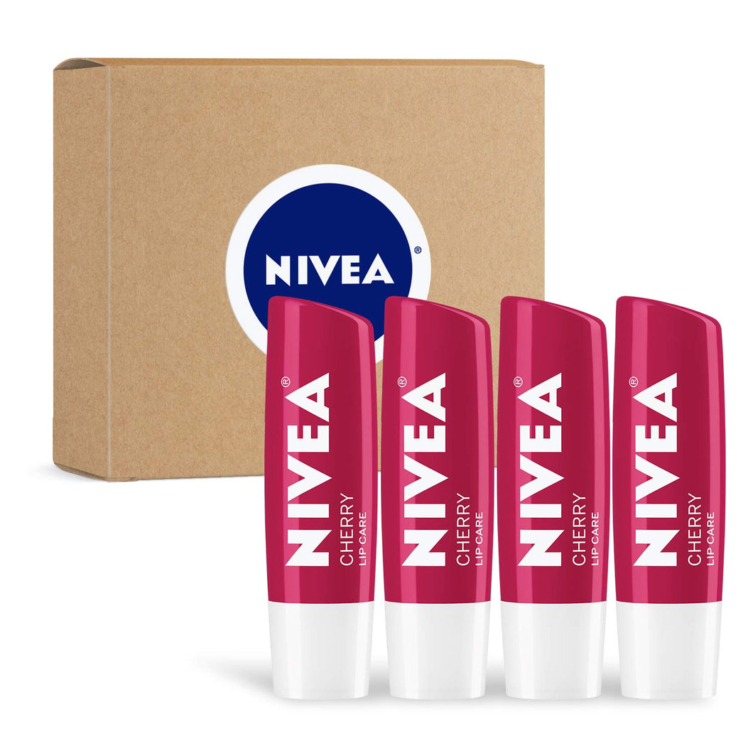 NIVEA Cherry Lip Care - Tinted Lip Balm for Beautiful, Soft Lips, Pack of 4