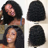 ISEE Short Curly Bob Wigs Brazilian Virgin Human Hair 4x4 Lace Front Wigs Kinky Curly Hair For Black Women Pre Plucked with Baby Hair 150% Density(16inch, 4x4)