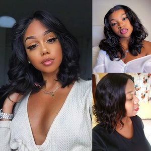 BLY Human Hair Wigs Lace Front 4x4 Closure Bob Wigs Body Wave Virgin Hair 14 Inch 150% Density Pre Plucked with Baby Hair Natural Color For Black Women