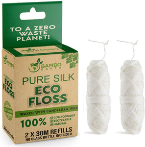 Biodegradable Mint Dental Tooth Lace Floss - 2X Refillable Flossers - 100% Organic Natural and Compostable Teeth Silk Spool - Waxed with Candelilla Wax & Eco-Friendly Zero Waste Packaging