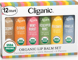 Cliganic USDA Organic Lip Balm Set (2 Packs of 6 Tubes), 100% Natural Moisturizer for Cracked & Dry Lips