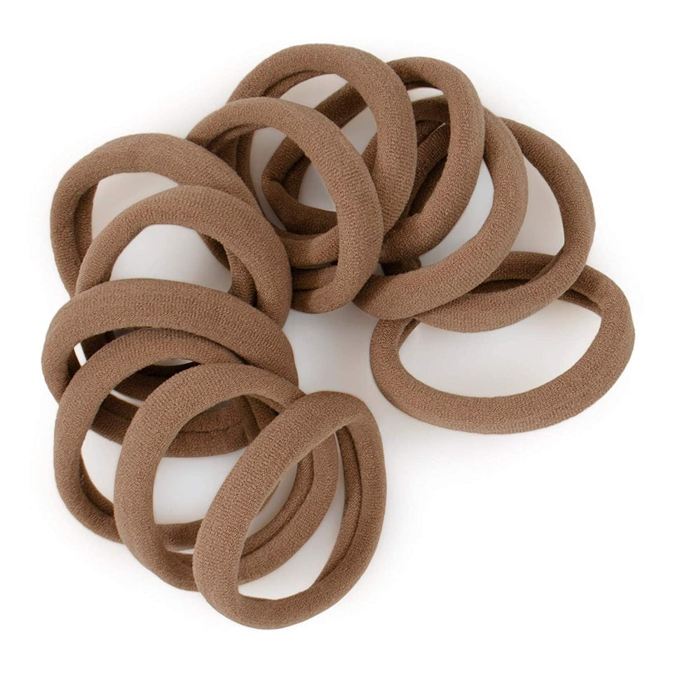 Cyndibands Gentle Hold Seamless Soft and Stretchy Elastic Fabric No-Metal Ponytail Holders - 12 Hair Ties (Light Ash Brown)