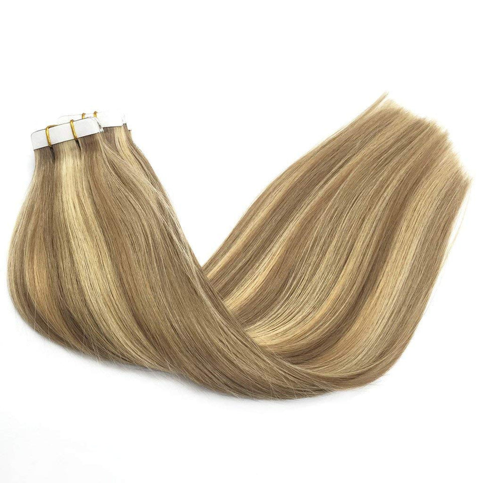 GOO GOO 24inch 50g 20pcs Tape in Human Hair Extensions Ombre Light Blonde Mixed Golden Blonde Remy Hair Extensions Tape in Straight Hair