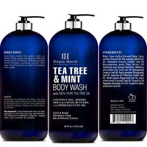 BOTANIC HEARTH Tea Tree Oil Body Wash with Mint - Paraben Free, Helps Fight Body Odor, AthleteÍs Foot, Jock Itch, Skin Irritations - Shower Gel Soap - Women & Men - (Packaging May Vary) 16 fl oz