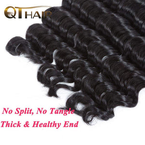 QTHAIR 12A Grade Brazilian Loose Deep Wave Human Hair Bundles(10" 12" 14",300g,Natural Black) 100% Unprocessed Brazilian Virgin Hair for Black Women