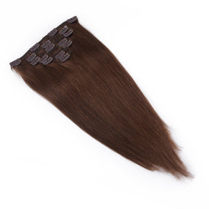 18 inches Clip in Hair Extensions Remy Human Hair - 7pcs 120g Silky Straight Thick 100% Real Medium Brown Human Hairpieces Clip on for Women Beauty (18inch - 120g, 4#)