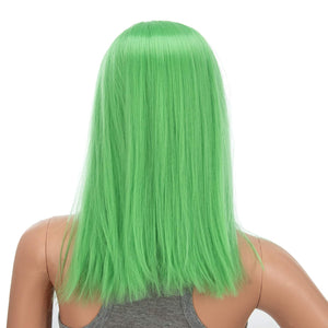 SWACC 14-Inch Short Straight Middle Part Hair Wig Medium Length Synthetic Heat Resistant Wigs for Women with Wig Cap (Light Green)