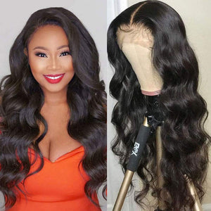 QTHAIR 14A Human Hair WigsLace Front Wigs Pre Plucked with Baby Hair 180% Density Wigs 100% Unprocessed Brazilian Body Wave Hair Wigs Natural Hairline(18inch,150%Density,Natural Color)
