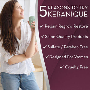 Keranique Hair Thicker Stronger Hair 60 Days System with Keratin Shampoo, Conditioner and Texturizing Mousse for Colored Thinning Hair, Paraben/Sulfates Free, Maintains Body and Volume
