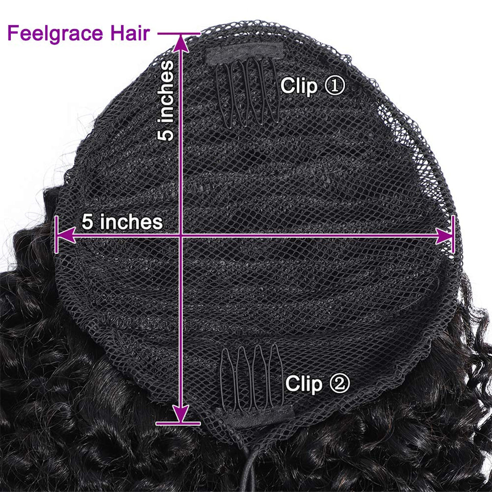 Feelgrace 18 Inch Ponytail Hair Kinky Curly Extension Ponytail Clip in Hair Extension Brazilian Hair Extension Remy Hair 130Gram/Pcs (18 Inch, Kinky Curly)