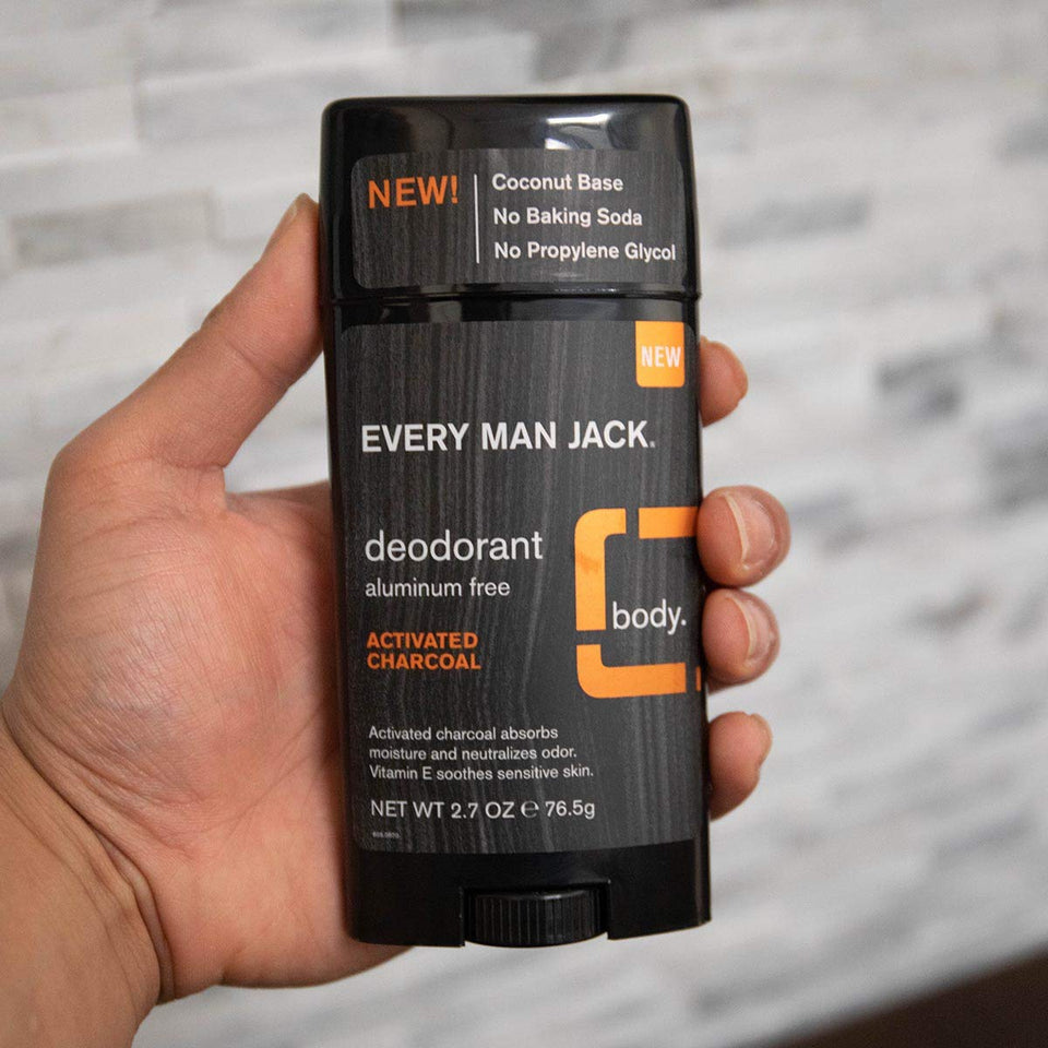 Every Man Jack Men's Natural Deodorant - Activated Charcoal | 2.7-ounce Twin Pack - 2 Sticks Included | Naturally Derived, Aluminum Free, Parabens-free, Pthalate-free, Dye-free, and Certified Cruelty Free