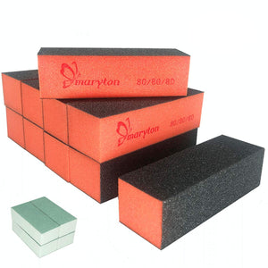 Maryton Nail Sanding Buffing Block Nail Polisher Buffer File 80/80 Grit for Acrylic Nails Kit Manicure Tool 10 PCS (Black Orange)