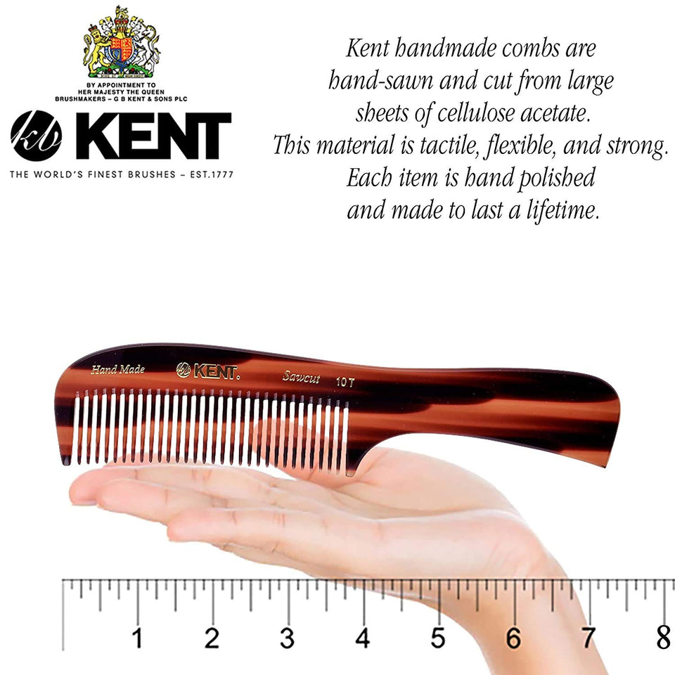 Kent 10T Large all Coarse Hair Detangling Comb, Wide Teeth for Long Thick Curly Wavy Hair. Hair Detangler Comb For Wet and Dry. Rake Comb Saw-Cut from Cellulose and Hand Polished, Handmade in England