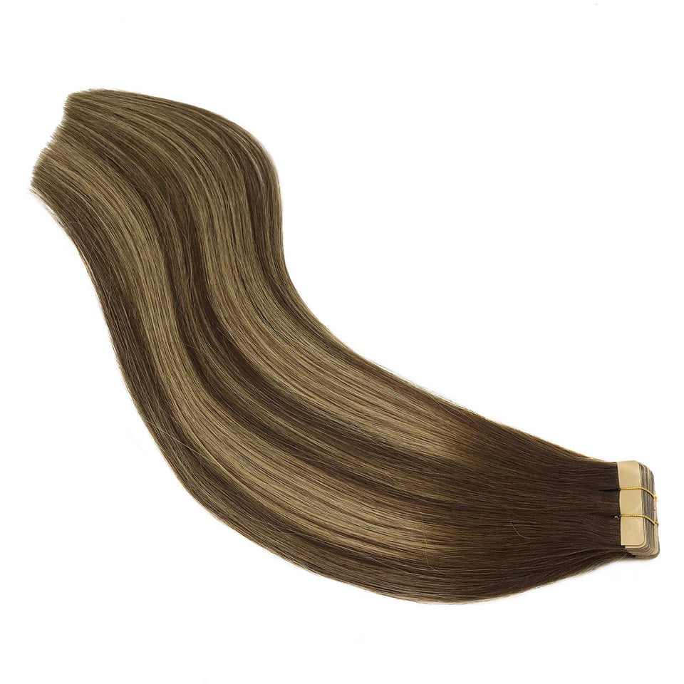 GOO GOO Hair Extensions Tape in Balayage Chocolate Brown to Honey Blonde 16 Inch 50g 20pcs Human Hair Extensions Straight Real Hair Extensions Tape in Remy Hair Extensions