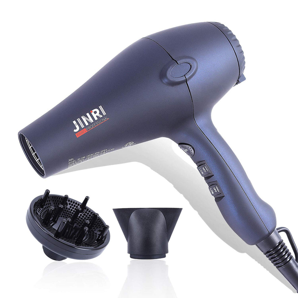 1875w Professional Tourmaline Hair Dryer, Negative Ionic Salon Hair Blow Dryer,DC Motor Light Weight Low Noise Hair Dryers with Diffuser & Concentrator（Blue-Black）