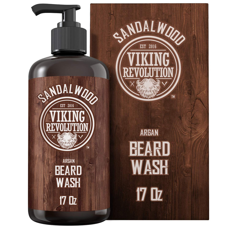 Beard Wash Shampoo w/Argan & Jojoba Oils - Softens & Strengthens - Sandalwood Scent - Beard Shampoo w/Beard Oil (17 oz Shampoo)