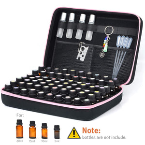 Beschan Essential Oil Storage Case Travel Carrying Oil Holder 70 for 5 10 15 ml Bottles & Roller Bottles with Stickers and Bottle Opener PINK-13.2"Lx9.4"Wx3.7"H