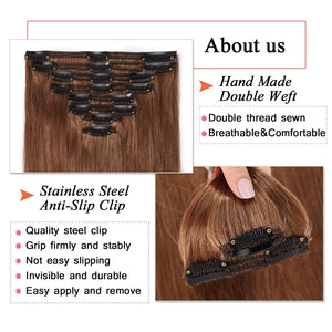 S-noilite Clip in Human Hair Extensions 100% Real Remy Thick True Double Weft Full Head 8 Pieces 18 Clips Straight Silky (24 Inch - 170g,Light Brown (#6))