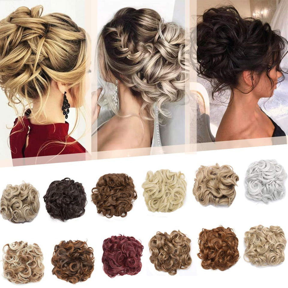 Messy Curly Combs Hair Bun Easy Stretch Dish Hair Chignon Extensions Clip in Updo Hairpiece Ponytail Scrunchy for Women 95g #4T30 Brown