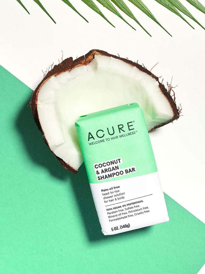 Acure Coconut & Argan Shampoo Bar, 100% Vegan, Performance Driven Body & Hair Care, All-In-One shower Solution, Palm Oil Free, 5 Oz