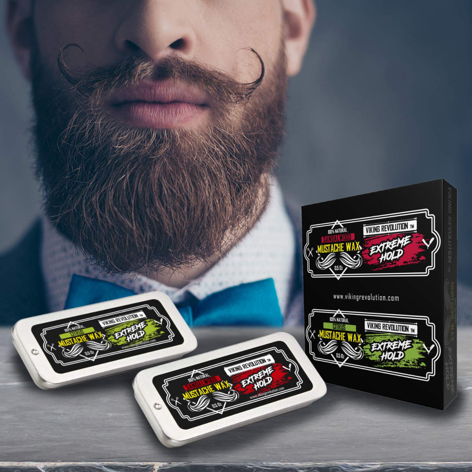 Mustache Wax 2 Pack - Extreme Hold Beard & Moustache Wax for Men - Strong Hold Helps Train Tame & Style - Citrus & Sandalwood Scents- 0.5oz each