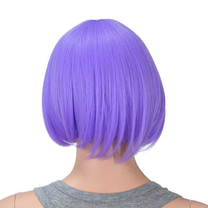 SWACC 10 Inch Short Straight Bob Wig with Bangs Synthetic Colorful Cosplay Daily Party Flapper Wig for Women and Kids with Wig Cap (Lavender Purple)