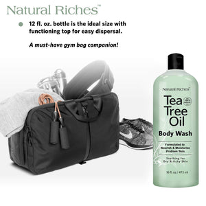 Natural Riches Tea Tree Body Wash - Body Soap to Fight Jock Itch, Itchy Skin, Athletes Foot, Eczema & Body Odor - Peppermint, Eucalyptus & Tea Tree Oil - Women & Mens Natural Body Wash – 2x16 fl oz