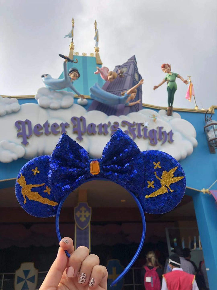 CLGIFT Peter Pan Flight Minnie Ears,Pick your color, Iridescent Minnie Ears, Silver gold blue minnie ears, Rainbow Sparkle Mouse Ears,Classic Red Sequin Minnie Ears (Peter)
