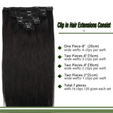 GOO GOO Hair Extensions Clip in Human Hair Natural Black #1b 7pcs 120g 16 Inch Remy Human Hair Extensions Clip on Straight Real Hair Extensions
