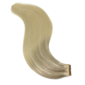 GOO GOO Blonde Tape in Hair Extensions Human Hair 20pcs 50g 18 Inch Balayage Ash Blonde to Golden Blonde and Platinum Blonde Straight Real Tape in Hair Extensions
